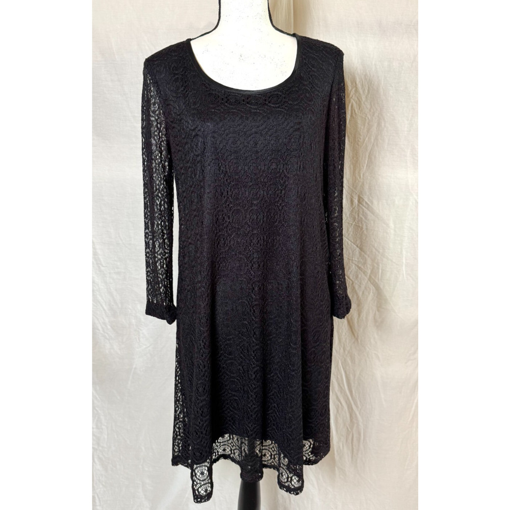 Harlow Vintage Women's Black Lace Cocktail Dress Sz 12 Long Sleeve Sheath Lined - Picture 2 of 7